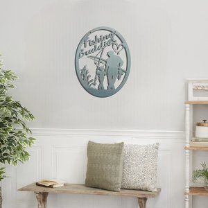 Metal Fishing Buddies Little Boy Oval Hanging Wall Art, 13" x 10.5"